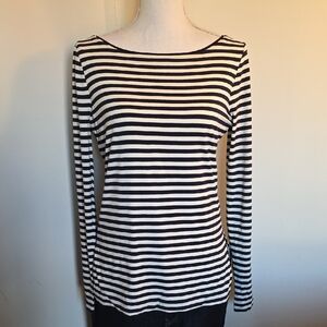 White House Black Market Navy and White Striped Long Sleeve Tee